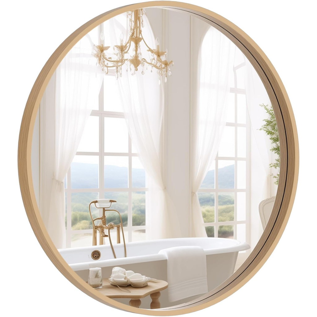 Round Wood Mirror 24 Inch — Natural Circle Wall Mirror