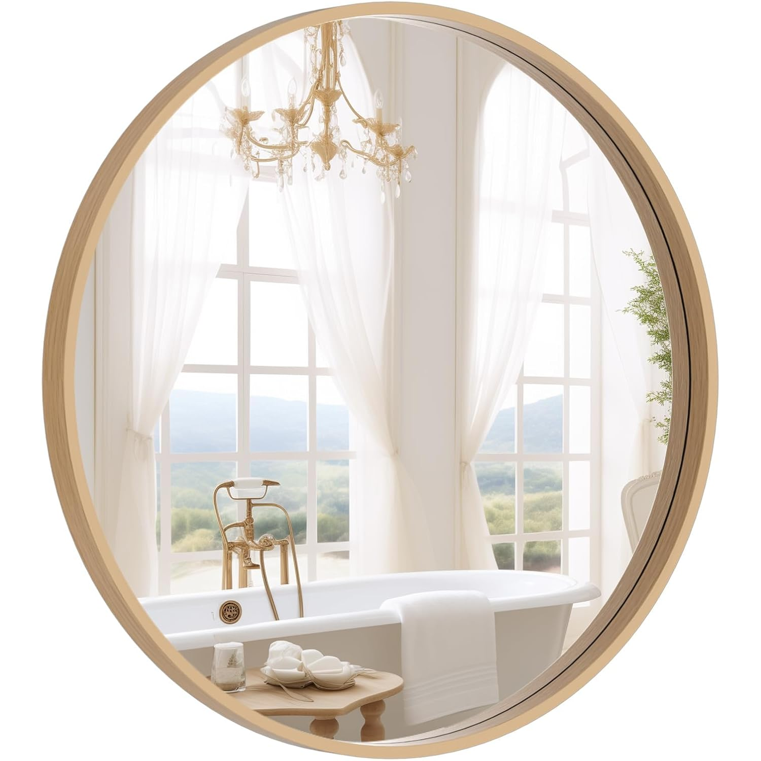 Round Wood Mirror 24 Inch — Natural Circle Wall Mirror